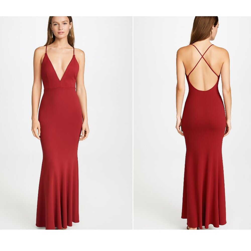 Forever 21 Red Plunging V-Neck Lined Maxi Dress Strappy Crisscross Back Medium